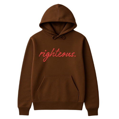 Brown Righteous Hoodie (Red Lettering)